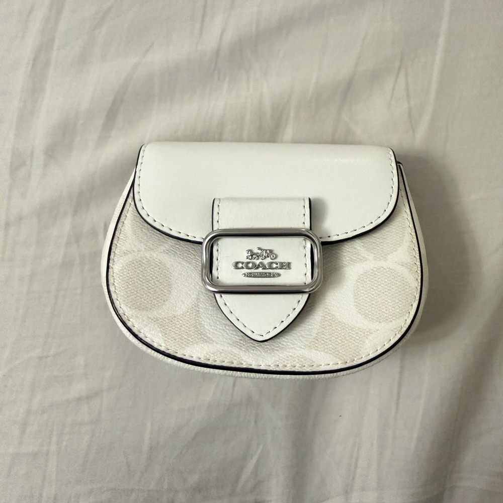 Coach White Signature Mini Saddle Purse with Detachable Chain